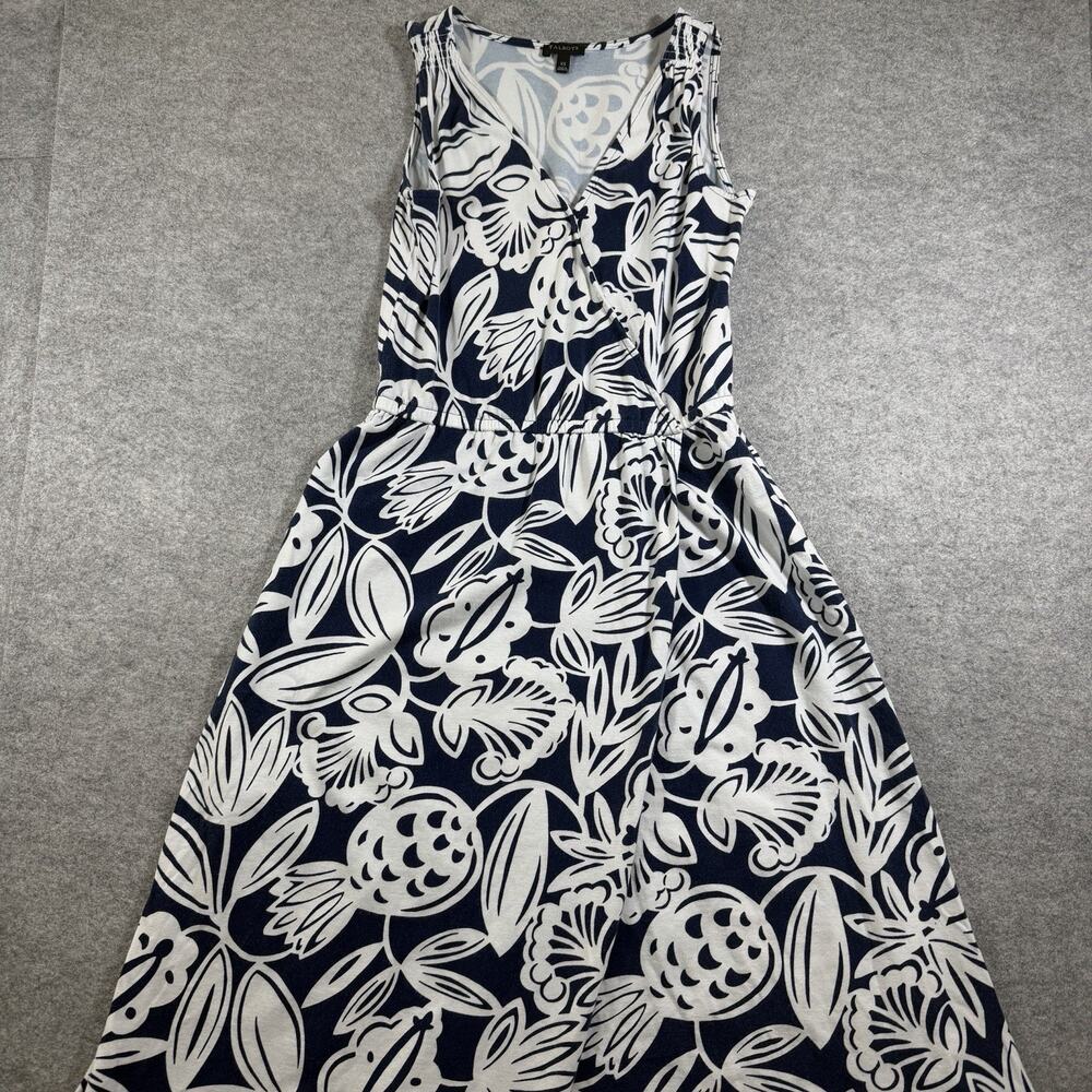 Talbots Faux Wrap Long Maxi Dress Womens XS Blue White Tropical Floral V Neck